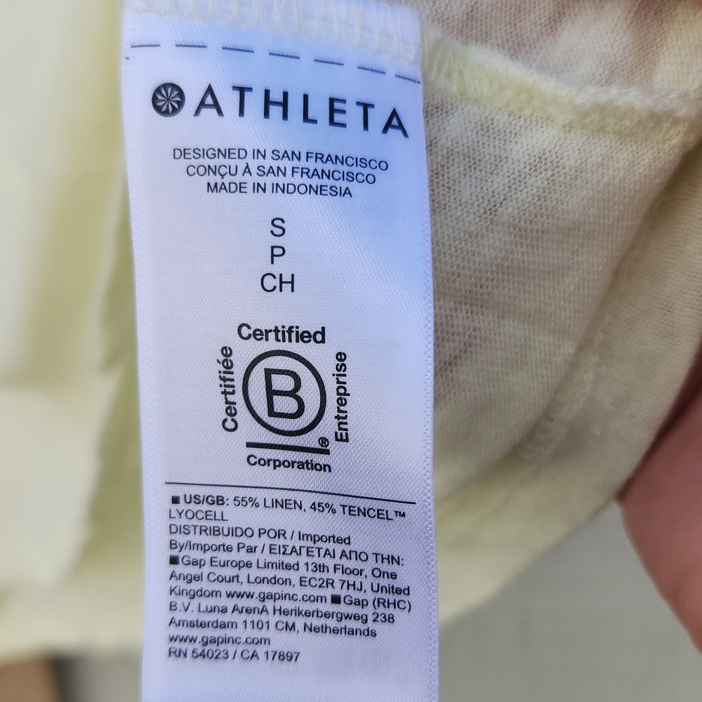 Athleta Pastel Yellow Linen Tshirt Coastal Airy Small Beachy Breathable Athletic - Picture 5 of 5